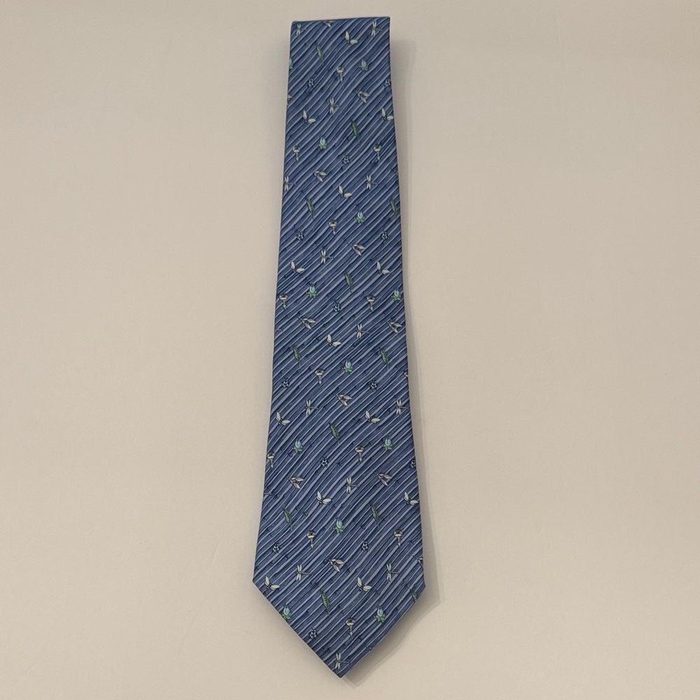 Salvatore Ferragamo Blue and Green Patterned Tie